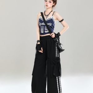Stylish Butterfly Knot Casual Pants for Girls - Summer Loose Wide-Leg Trousers, Straight-Leg Draping Floor-Length Fashion Pants