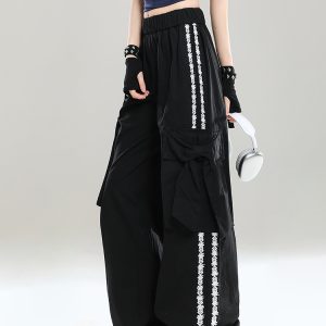 Stylish Butterfly Knot Casual Pants for Girls - Summer Loose Wide-Leg Trousers, Straight-Leg Draping Floor-Length Fashion Pants