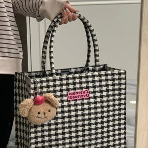 Stylish Checkered Tote Bag - Large Capacity Shoulder Handbag for Work, College, and Daily Commuting