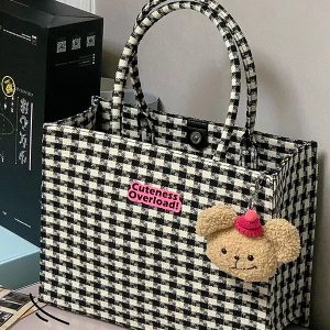 Stylish Checkered Tote Bag - Large Capacity Shoulder Handbag for Work, College, and Daily Commuting