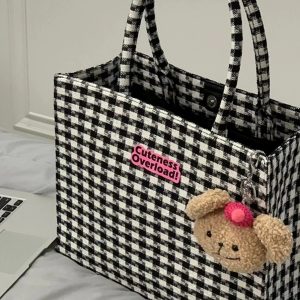 Stylish Checkered Tote Bag - Large Capacity Shoulder Handbag for Work, College, and Daily Commuting
