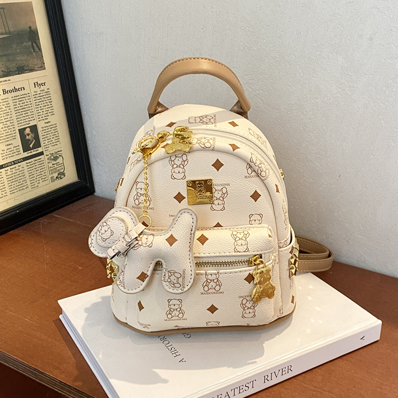 Stylish High-End Double Shoulder Backpack 2024 Women's Versatile Bag for School & Everyday Use, Trendy Maiduo Bear Design