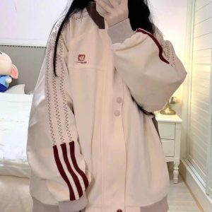 Stylish Pink Patchwork Baseball Jacket for Women - Unique Korean-Style Cardigan for Spring and Autumn Fashion