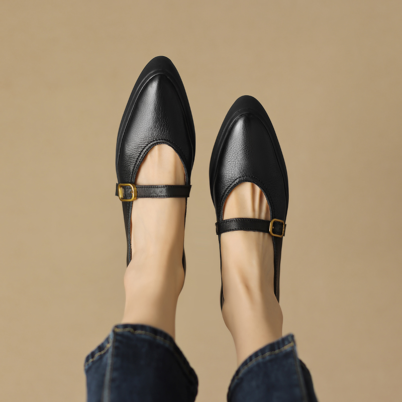 Stylish Women's Genuine Leather Pointed Toe One-Strap Mary Jane Shoes - Thick-Soled Platform Loafers for Trendy Looks Stylish Women's Genuine Leather Pointed Toe One-Strap Mary Jane Shoes - Thick-Soled Platform Loafers for Trendy Looks