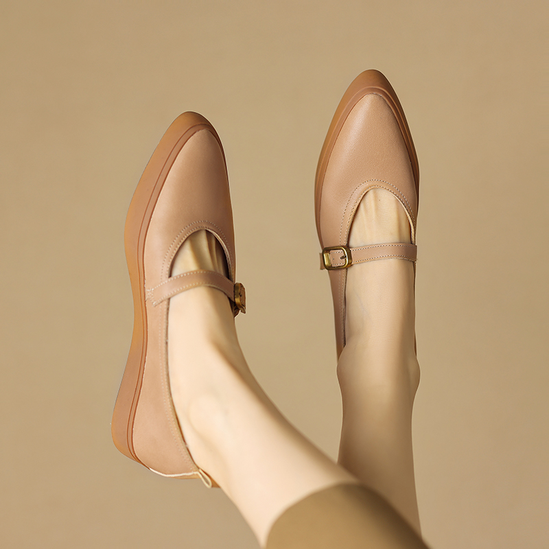 Stylish Women's Genuine Leather Pointed Toe One-Strap Mary Jane Shoes - Thick-Soled Platform Loafers for Trendy Looks Stylish Women's Genuine Leather Pointed Toe One-Strap Mary Jane Shoes - Thick-Soled Platform Loafers for Trendy Looks
