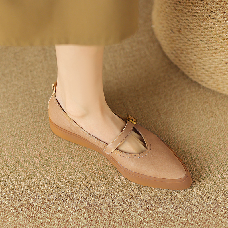 Stylish Women's Genuine Leather Pointed Toe One-Strap Mary Jane Shoes - Thick-Soled Platform Loafers for Trendy Looks