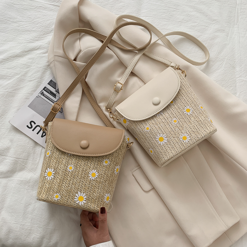 Stylish Woven Straw Crossbody Bag for Women - Japanese & Korean Style Fairy Bucket Bag for Summer 2025