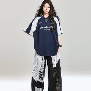 Summer 2025 College Style Letter Print Short-Sleeve T-Shirt for Girls - Loose Casual Top, Trendy Niche Design