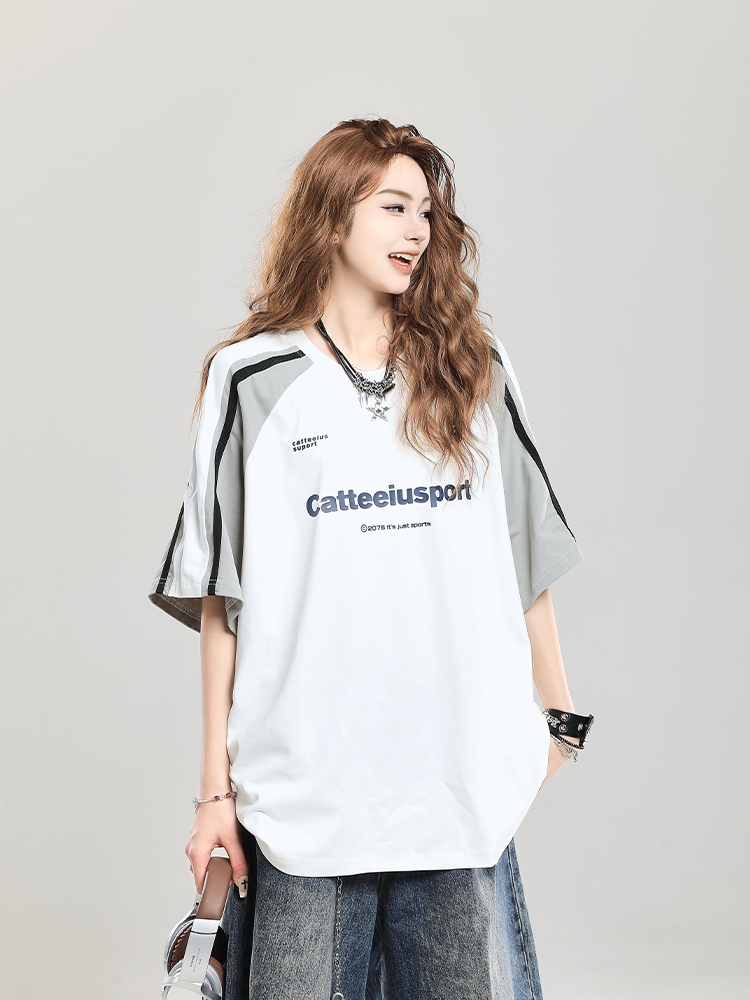 Summer 2025 College Style Letter Print Short-Sleeve T-Shirt for Girls - Loose Casual Top, Trendy Niche Design Summer 2025 College Style Letter Print Short-Sleeve T-Shirt for Girls - Loose Casual Top, Trendy Niche Design