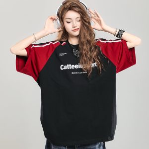 Summer 2025 College Style Letter Print Short-Sleeve T-Shirt for Girls - Loose Casual Top, Trendy Niche Design