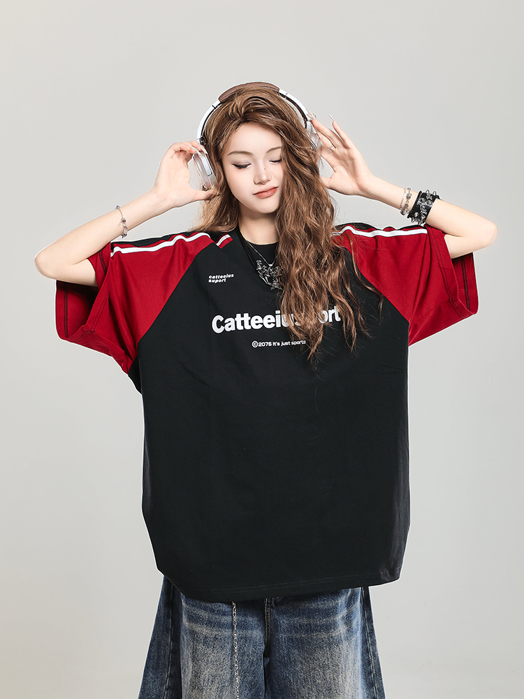 Summer 2025 College Style Letter Print Short-Sleeve T-Shirt for Girls - Loose Casual Top, Trendy Niche Design Summer 2025 College Style Letter Print Short-Sleeve T-Shirt for Girls - Loose Casual Top, Trendy Niche Design