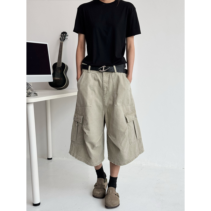 Summer 2025 Men's Unisex Loose Wide-Leg Cargo Shorts - 7-Point Pants for Casual Style