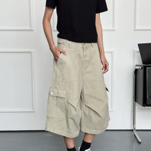 Summer 2025 Men's Unisex Loose Wide-Leg Cargo Shorts - 7-Point Pants for Casual Style