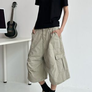 Summer 2025 Men's Unisex Loose Wide-Leg Cargo Shorts - 7-Point Pants for Casual Style