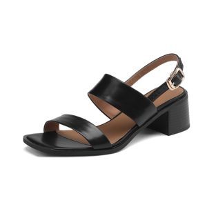 Summer 2025 Open Toe Chunky Heeled Sandals for Women in Top Layer Cowhide - Stylish High Heels for Trendy Outfits