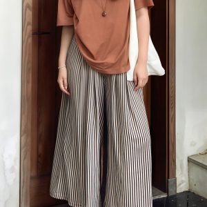 Summer 2025 Striped Wide-Leg Pants for Women - Thin, Loose, Casual Nine-Point Plus Size Trousers