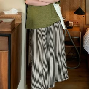 Summer 2025 Striped Wide-Leg Pants for Women - Thin, Loose, Casual Nine-Point Plus Size Trousers