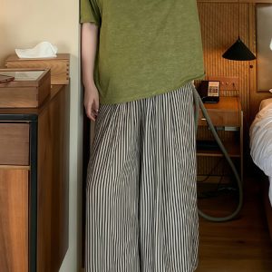 Summer 2025 Striped Wide-Leg Pants for Women - Thin, Loose, Casual Nine-Point Plus Size Trousers