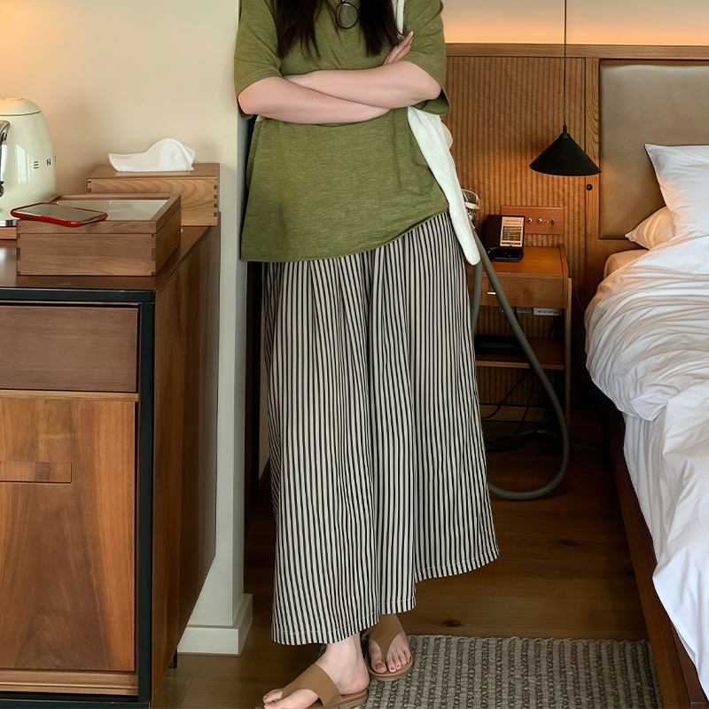 Summer 2025 Striped Wide-Leg Pants for Women - Thin, Loose, Casual Nine-Point Plus Size Trousers