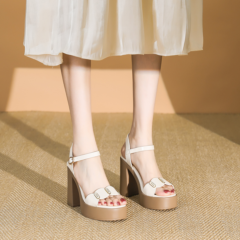 Summer 2025 Waterproof Platform Open-Toe Chunky Heel Sandals for Women - Thick-Soled One-Strap Design for Petite Style