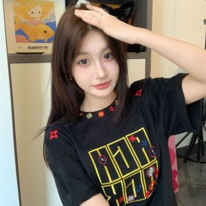 Summer 2025 Women's American Hip-Hop Style Embroidered Short Sleeve T-Shirt - Trendy Couple Streetwear Top