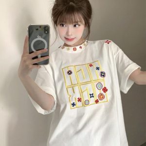 Summer 2025 Women's American Hip-Hop Style Embroidered Short Sleeve T-Shirt - Trendy Couple Streetwear Top