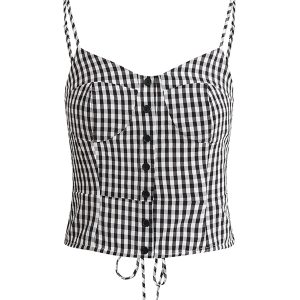 Summer 2025 Women's Black and White Checkered Short Top - French Vacation Style, Trendy and Chic Fashion