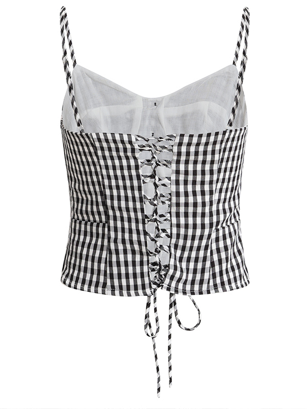 Summer 2025 Women's Black and White Checkered Short Top - French Vacation Style, Trendy and Chic Fashion Summer 2025 Women's Black and White Checkered Short Top - French Vacation Style, Trendy and Chic Fashion