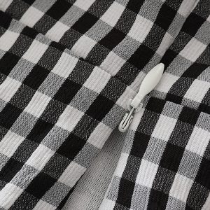 Summer 2025 Women's Black and White Checkered Short Top - French Vacation Style, Trendy and Chic Fashion