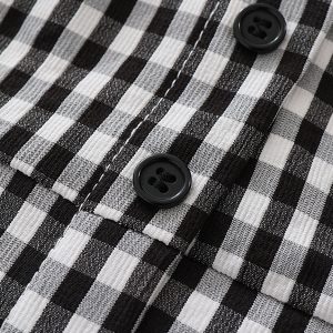 Summer 2025 Women's Black and White Checkered Short Top - French Vacation Style, Trendy and Chic Fashion