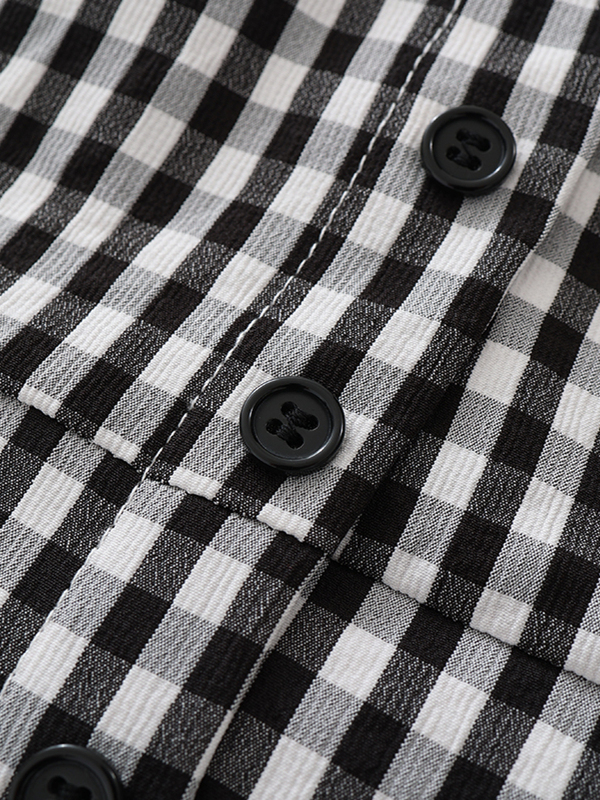 Summer 2025 Women's Black and White Checkered Short Top - French Vacation Style, Trendy and Chic Fashion Summer 2025 Women's Black and White Checkered Short Top - French Vacation Style, Trendy and Chic Fashion