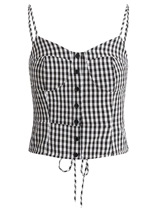 Summer 2025 Women's Black and White Checkered Short Top - French Vacation Style, Trendy and Chic Fashion Summer 2025 Women's Black and White Checkered Short Top - French Vacation Style, Trendy and Chic Fashion