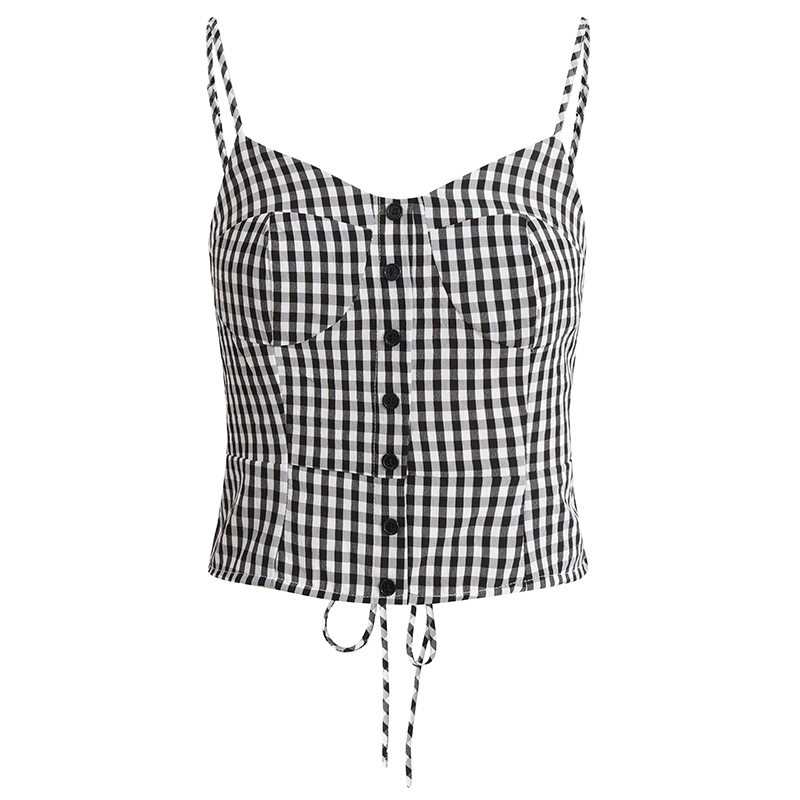 Summer 2025 Women's Black and White Checkered Short Top - French Vacation Style, Trendy and Chic Fashion Summer 2025 Women's Black and White Checkered Short Top - French Vacation Style, Trendy and Chic Fashion