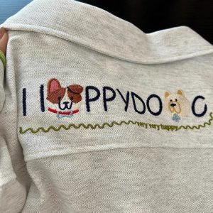 Summer 2025 Women’s Color-Blocking Polo Collar Short Sleeve T-Shirt with Embroidered Puppy - Cute Cartoon Shoulder-Reducing Style
