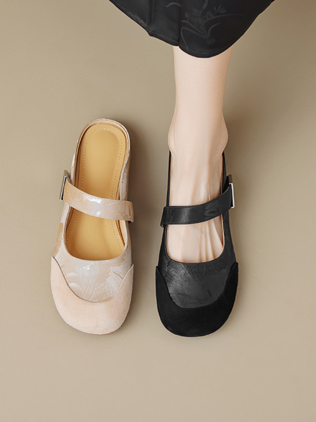 Summer 2025 Women's Cute Apricot Round Toe Flat Half Slippers - Top Layer Cowhide Outdoor Footwear Summer 2025 Women's Cute Apricot Round Toe Flat Half Slippers - Top Layer Cowhide Outdoor Footwear