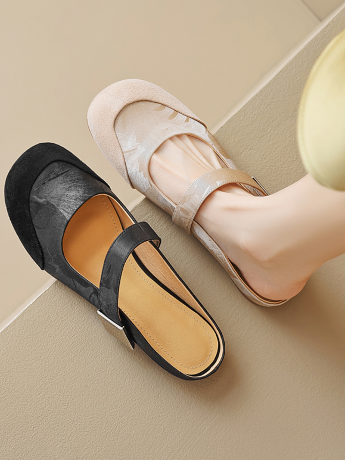 Summer 2025 Women's Cute Apricot Round Toe Flat Half Slippers - Top Layer Cowhide Outdoor Footwear Summer 2025 Women's Cute Apricot Round Toe Flat Half Slippers - Top Layer Cowhide Outdoor Footwear