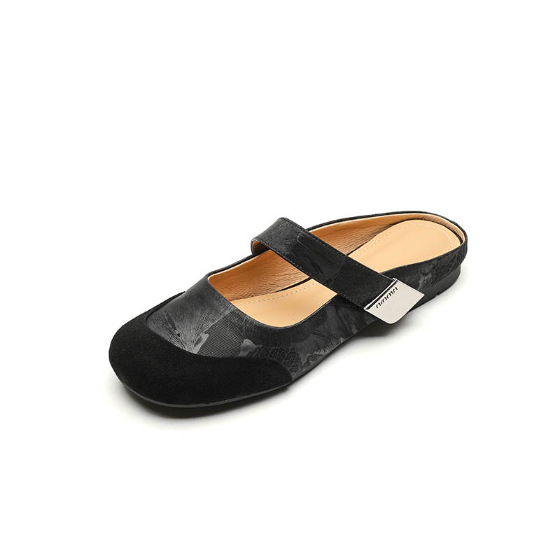 Summer 2025 Women's Cute Apricot Round Toe Flat Half Slippers - Top Layer Cowhide Outdoor Footwear Summer 2025 Women's Cute Apricot Round Toe Flat Half Slippers - Top Layer Cowhide Outdoor Footwear