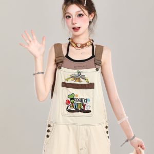 Summer 2025 Women's Embroidered Cartoon Jumpsuit - Loose Casual Overalls in Trendy American Style