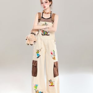 Summer 2025 Women's Embroidered Cartoon Jumpsuit - Loose Casual Overalls in Trendy American Style