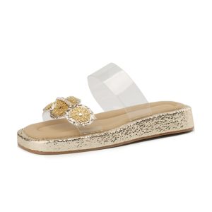 Summer 2025 Women’s Fairy Style Transparent One-Strap Open-Toe Slippers with Thick Sole and Camellia Design