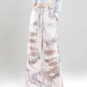 Summer 2025 Women's High Street Graffiti Wide Leg Loose Casual Trousers - American Style Straight Pants