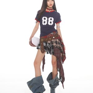 Summer 2025 Women’s Patchwork Plaid Irregular Multi-Layer Cake Skirt - Hot Girl American Style Fashion