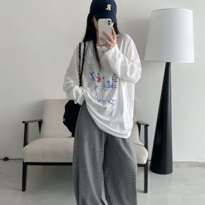 Summer 3D Segmented Deconstructed Wide-Leg Striped Sports Pants with Drawstring - Loose Fit Casual Trousers for Women