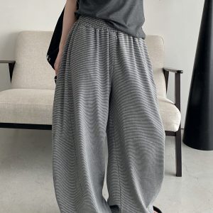 Summer 3D Segmented Deconstructed Wide-Leg Striped Sports Pants with Drawstring - Loose Fit Casual Trousers for Women