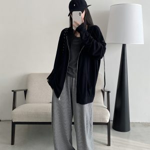 Summer 3D Segmented Deconstructed Wide-Leg Striped Sports Pants with Drawstring - Loose Fit Casual Trousers for Women