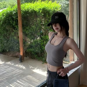 Summer Aerobics Cami Top for Women with Chest Pads, Short Length, Open Back, Outdoor Sportswear, Casual Activewear