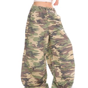 Summer American-Style Camouflage Wide-Leg Pants for Women - Loose Fit, Floor-Length Casual Workwear