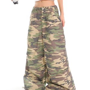 Summer American-Style Camouflage Wide-Leg Pants for Women - Loose Fit, Floor-Length Casual Workwear