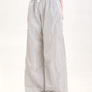 Summer American-Style Quick-Dry Wide-Leg Pants for Women, Bow Accent Loose Straight-Leg Casual Trousers