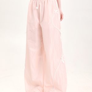 Summer American-Style Quick-Dry Wide-Leg Pants for Women, Bow Accent Loose Straight-Leg Casual Trousers